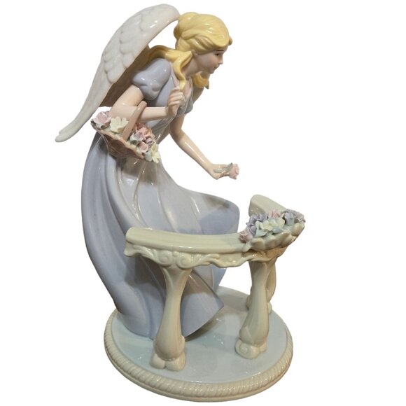 Large Porcelain Angel Figurine Floral Flower Basket Heavy 13 Inch Collectible - Picture 11 of 16